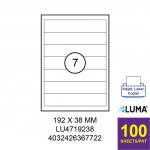 LUMA LU4719238 LABEL FOR INKJET / LASER / COPIER 100 SHEETS/PKT WHITE 192X38MM